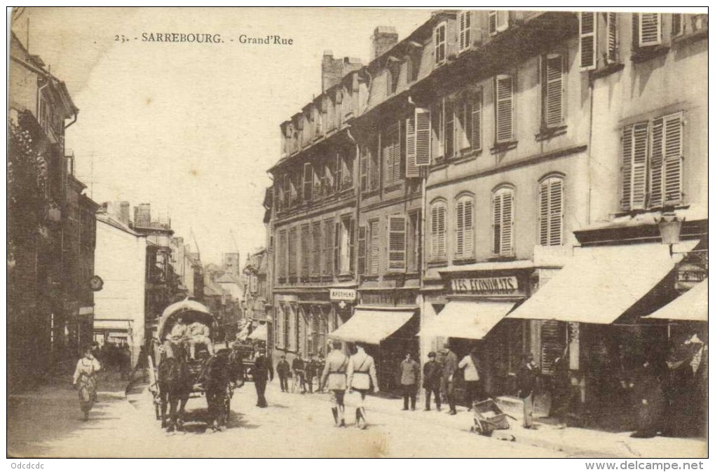 SARREBOURG  Grand'Rue Les Economats Apotheque Attelage Recto Verso - Sarrebourg