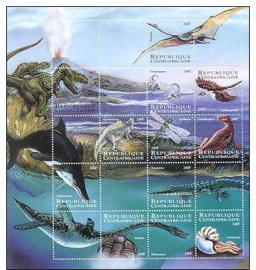 Central Africa 2001 Sheet Of Six Dinosaurs Prehistoric #1427 - Repubblica Centroafricana