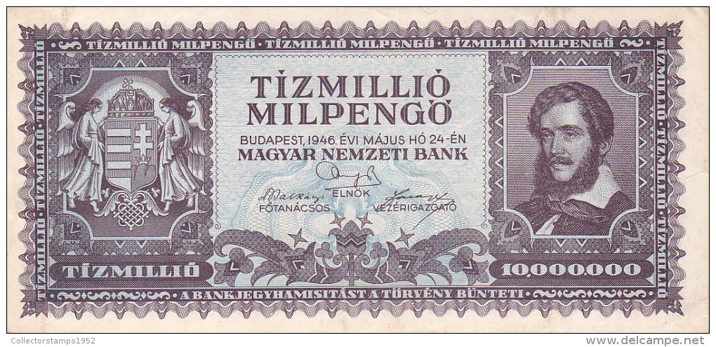 2058A,  BANKNOTE, 10.000.000, TIZMILLIO MILPENGO, 1946, HUNGARY. - Hungary