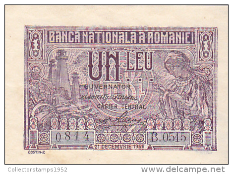 2058A,  BANKNOTE, 1, UN LEU 1938,  ROMANIA. - Romania