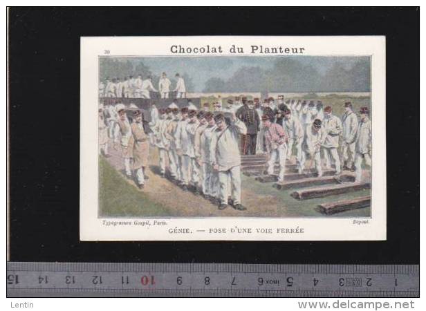 Chromo Circa1900 - Chocolat Du Planteur - Goupil - Militaire - Genie 39 Pose Voie Ferrée - Chemin De Fer - Other & Unclassified