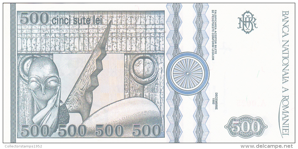 2058A,  BANKNOTE, 500, CINCI SUTE LEI, 1992, UNC, ROMANIA - Roemenië