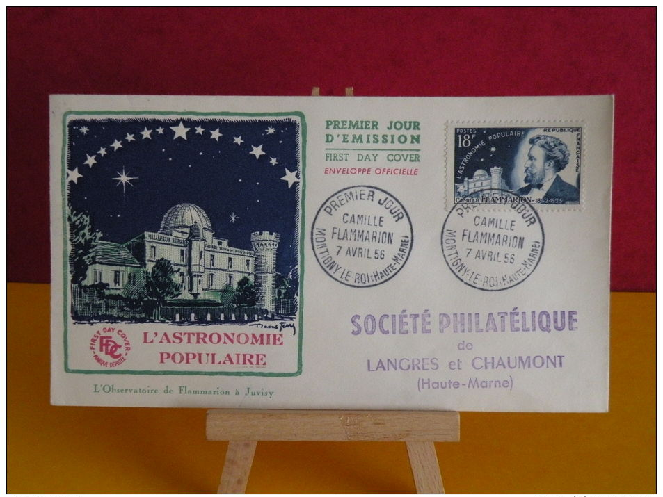 FDC - L'Astronomie Populaire - Montigny Le Roi 7.4.1956 - 1er Jour, Coté 7,50 € - 1950-1959