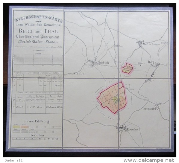 Rare Carte Entoilée  Berg Et Thal Alsace 1888 Carte Forestière Impériale En Couleur - Geographical Maps