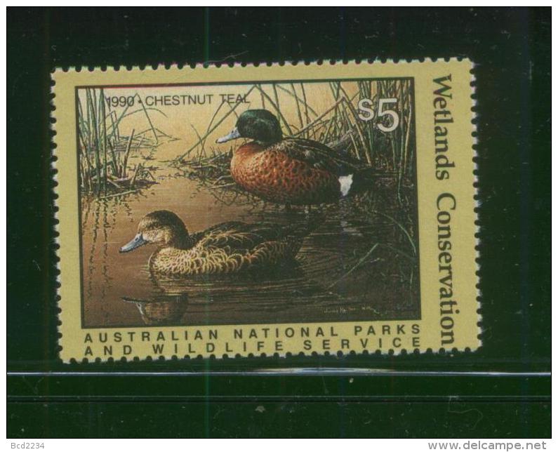 AUSTRALIA 1990 AUSTRALIAN NATIONAL PARKS & WILDLIFE SERVICE WETLANDS CONSERVATION $5 CHESTNUT TEAL DUCK STAMP NHM - Cinderellas