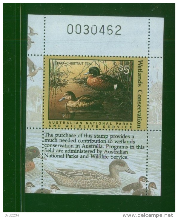 AUSTRALIA 1990 AUSTRALIAN NATIONAL PARKS & WILDLIFE SERVICE WETLANDS CONSERVATION $5 CHESTNUT TEAL DUCK MS NHM - Cinderelas