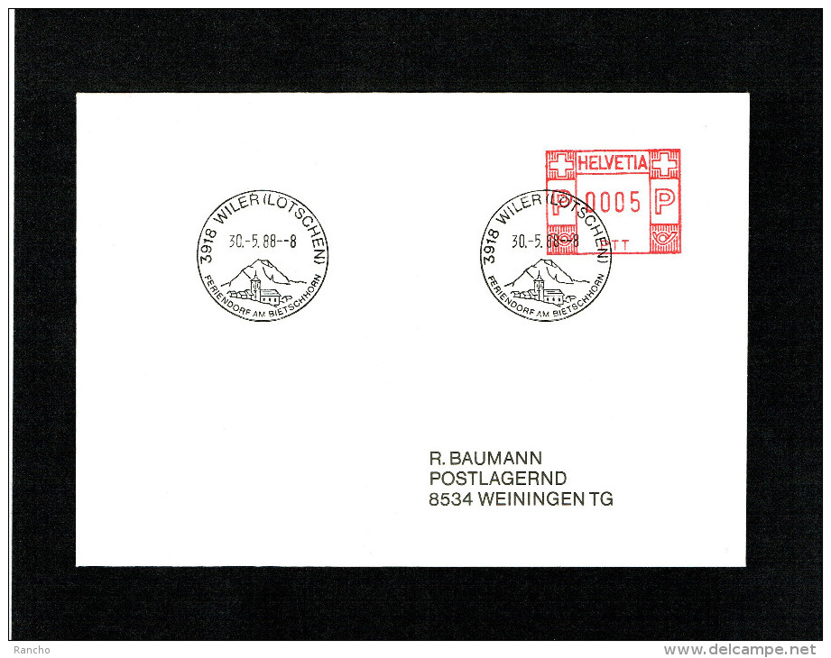 SUISSE FLAMME MECANIQUE Noir : 3918 WILER (LÖTSCHEN). DU 30.5.1988 - Postage Meters