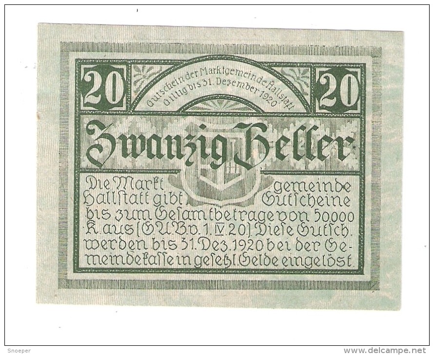 Notgeld Hallstadtt 20  Heller - Austria