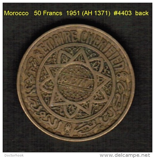 MOROCCO   50  FRANCS  1951 (AH 1371)  (Y # 51) - Morocco