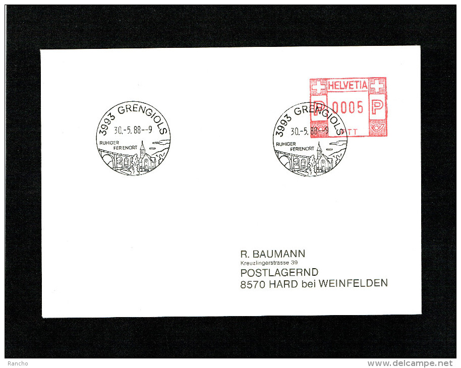 SUISSE FLAMME MECANIQUE Noir : 3993 GRENGIOLS . DU 30.5.1988 - Postage Meters