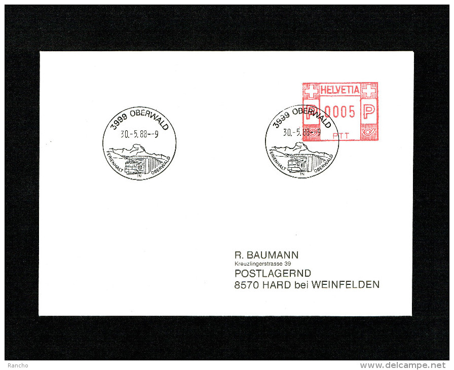 SUISSE FLAMME MECANIQUE Noir : 3999 OBERWALD . DU 30.5.1988 - Postage Meters