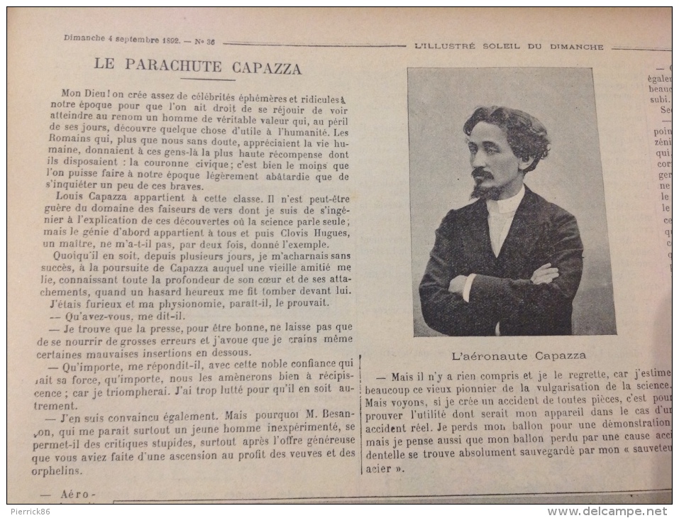 1892 HUMBERT 1er ROI D´ITALIE - LE TOMBEAU DE CHATEAUBRIAND - MIGRANTS JUIFS A NEW YORK - PARACHUTE CAPAZZA