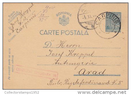 7793- KING MICHAEL, PC STATIONERY, ENTIER POSTAUX, CENSORED TIMISOARA NR 10, 1941, ROMANIA - 2. Weltkrieg (Briefe)