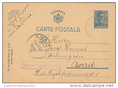 7795- KING MICHAEL, PC STATIONERY, ENTIER POSTAUX, CENSORED TIMISOARA NR 27, 1941, ROMANIA - 2. Weltkrieg (Briefe)