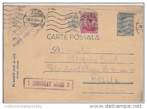 7807- KING MICHAEL, PC STATIONERY, ENTIER POSTAUX, CENSORED LUGOJ NR 2, 1944, ROMANIA - 2. Weltkrieg (Briefe)