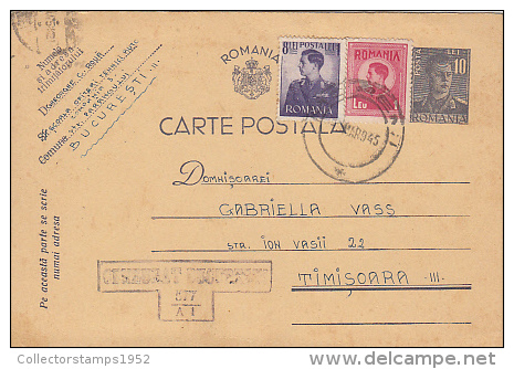 7808- KING MICHAEL, PC STATIONERY, ENTIER POSTAUX, CENSORED BUCHAREST NR 577/A1, 1945, ROMANIA - 2. Weltkrieg (Briefe)