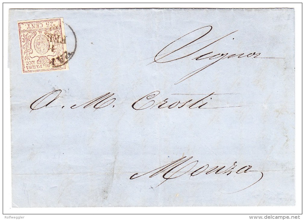 Parma - Sass 10 - Brief 11.2.1858 Parma Mit 25C Braun Einzelfrankatur Nach Monza - Parma