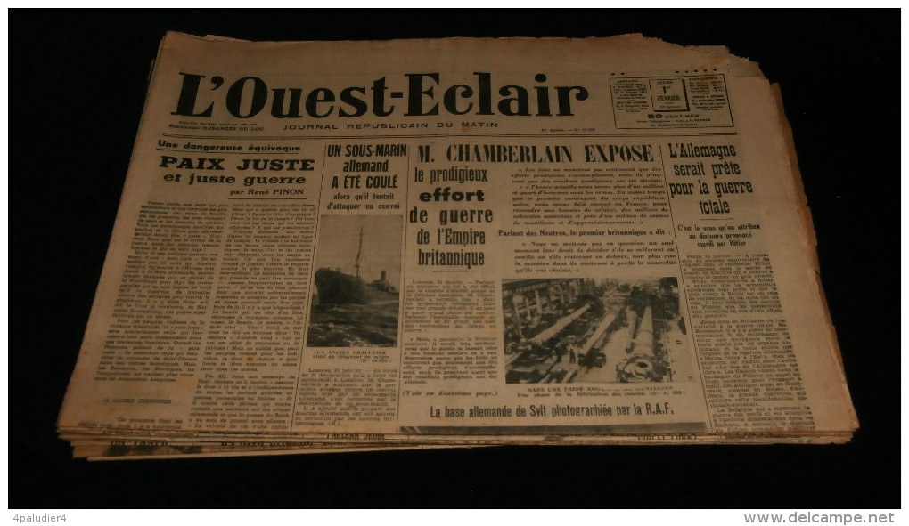 Guerre 39-45 WW2 BRETAGNE Journal L´OUEST-ECLAIR 15 Numéros Février 1940 Drôle De Guerre ( 3) Morbihan - Autres & Non Classés