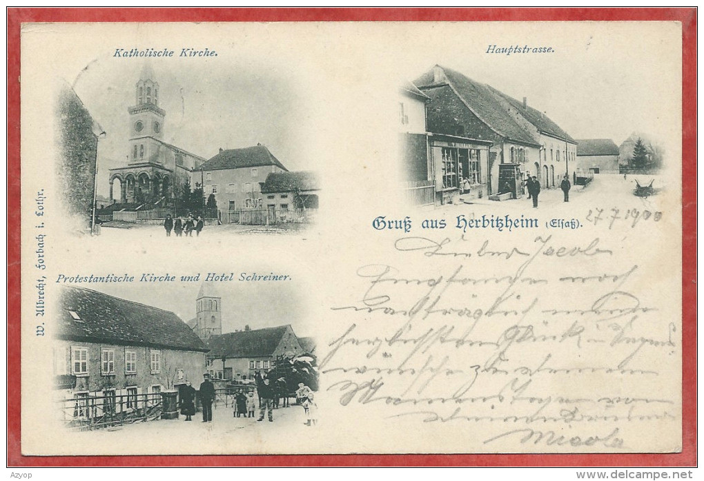 67 - GRUSS Aus HERBITZHEIM - Katholische Kirche - Hauptstrasse - Prot. Kirche - Hotel SCHREINER - Autres & Non Classés