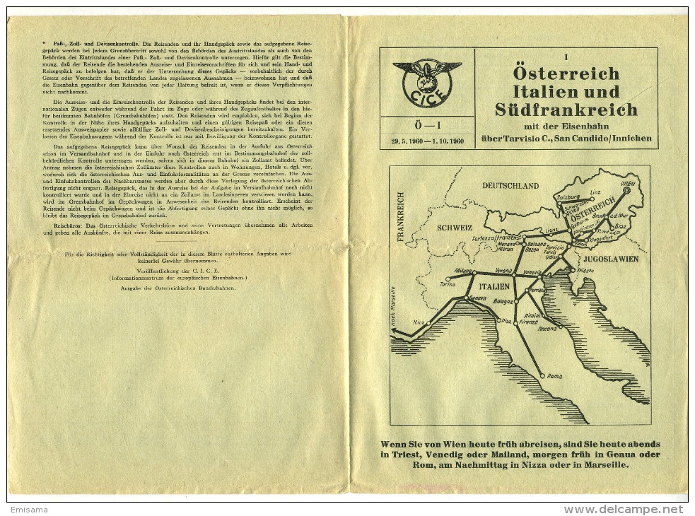 Oesterreich Italien Sudfrankreich - Orario Ferroviario Austria Italia Francia Del Sud 1960 - Europe