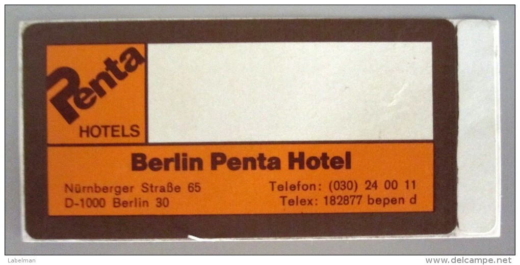 HOTEL PENSION MOTEL TOURISM PENTA BERLIN GERMANY DEUTSCHLAND TAG DECAL STICKER LUGGAGE LABEL ETIQUETTE AUFKLEBER - Etiquetas De Hotel