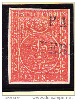 Parma 1853 Mi.7 Gestempelt 15 Cent Rot Signiert Diena - Parme