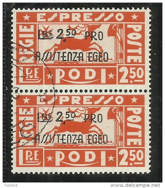 OCCUPAZIONE TEDESCA EGEO GERMAN OCCUPATION 1943  PRO ASSISTENZA EGEO ESPRESSO LIRE 2,50 + 2,50 COPPIA USATA PAIR USED - Ägäis (Dt. Bes.)