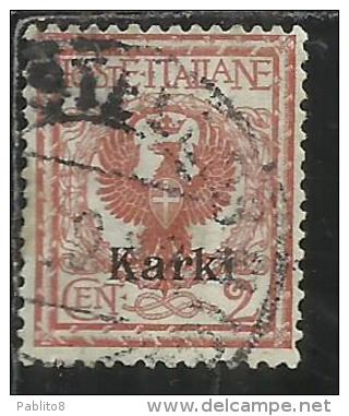 COLONIE ITALIANE EGEO CARCHI KARKI 1912 SOPRASTAMPATO D´ITALIA ITALY OVERPRINTED CENT. 2 USATO USED OBLITERE´ - Ägäis (Carchi)