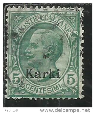 COLONIE ITALIANE EGEO CARCHI KARKI 1912 SOPRASTAMPATO D´ITALIA ITALY OVERPRINTED CENT. 5 USATO USED OBLITERE´ - Egée (Carchi)