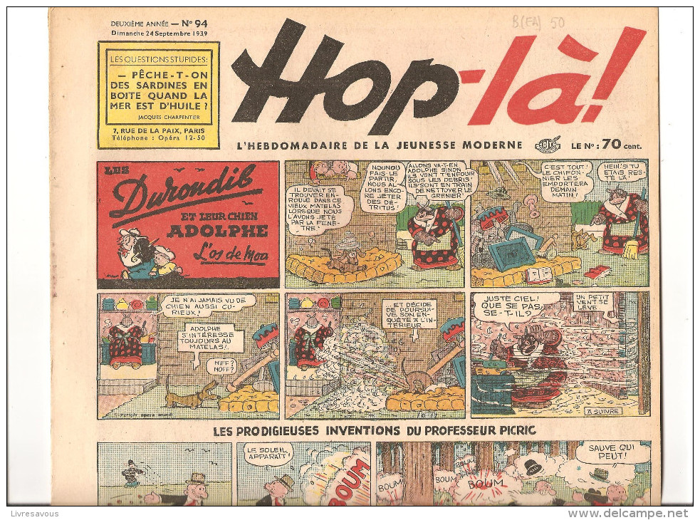 Hop-là! N°94 Du 24 SEPTEMBRE 1939 L´hebdomadaire De La Jeunesse. Les Durondib Et Leur Chien Adolphe - Autographs