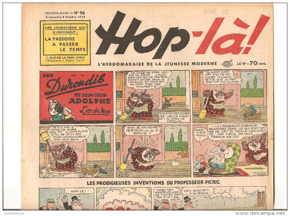 Hop-là! N°96 Du 8 Octobre 1939 L´hebdomadaire De La Jeunesse. Les Durondib Et Leur Chien Adolphe - Dédicaces