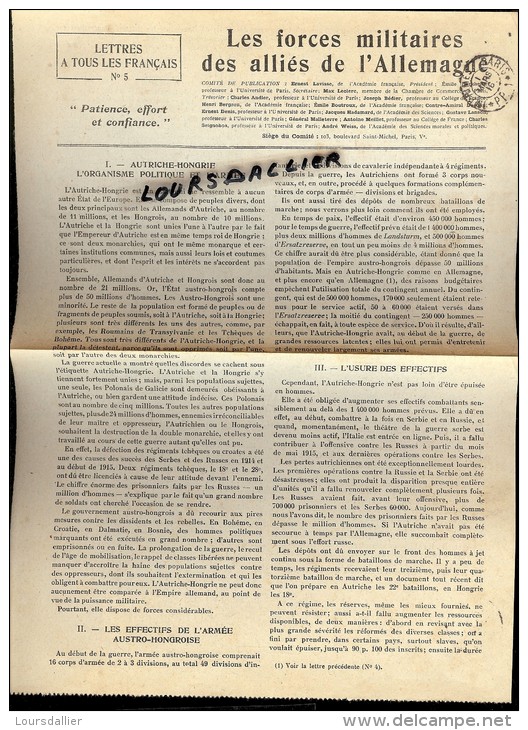 LES FORCES MILITAIRES DES ALLIES DE L'ALLEMAGNE Lettres à Tous Les Français N°5 Par Le Général MALLETERRE 1er Mars 1916 - Oorlog 1914-18