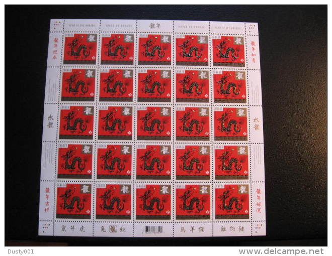 F12-02  SC# 2495   Feuille De 25, Année Du Dragon; Year Of The Dragon; Sheet Of 25;   2012 - Full Sheets & Multiples