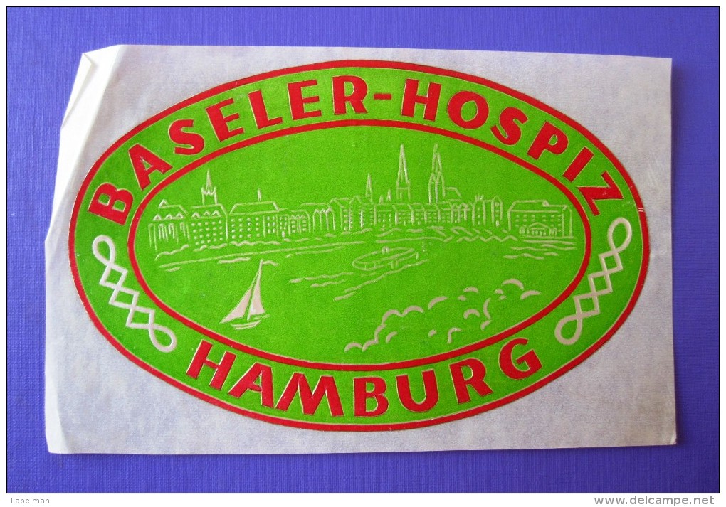 HOTEL PENSION HOSPIZ BASELER HAMBURG GERMANY DEUTSCHLAND TAG DECAL STICKER LUGGAGE LABEL ETIQUETTE AUFKLEBER - Hotel Labels