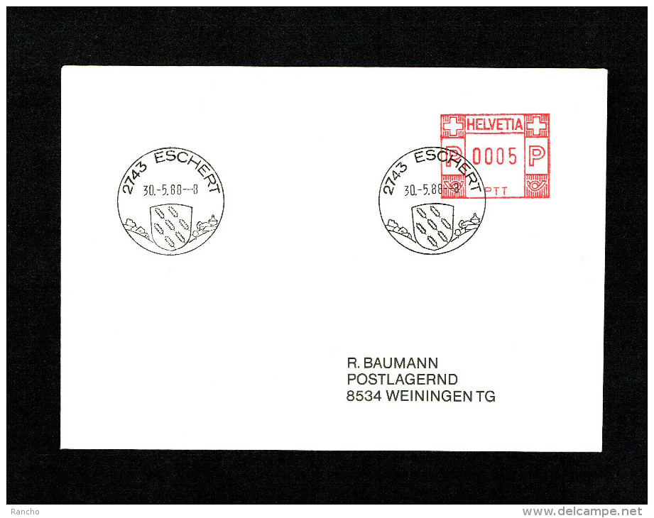 SUISSE FLAMME MECANIQUE Noir : 2743 ESCHERT. DU 30.5.1988. - Postage Meters