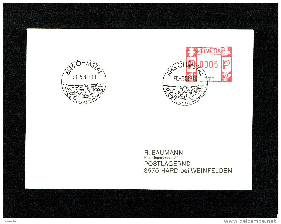 SUISSE FLAMME MECANIQUE Noir : 6143 OHMSTAL . DU 30.5.1988. - Postage Meters