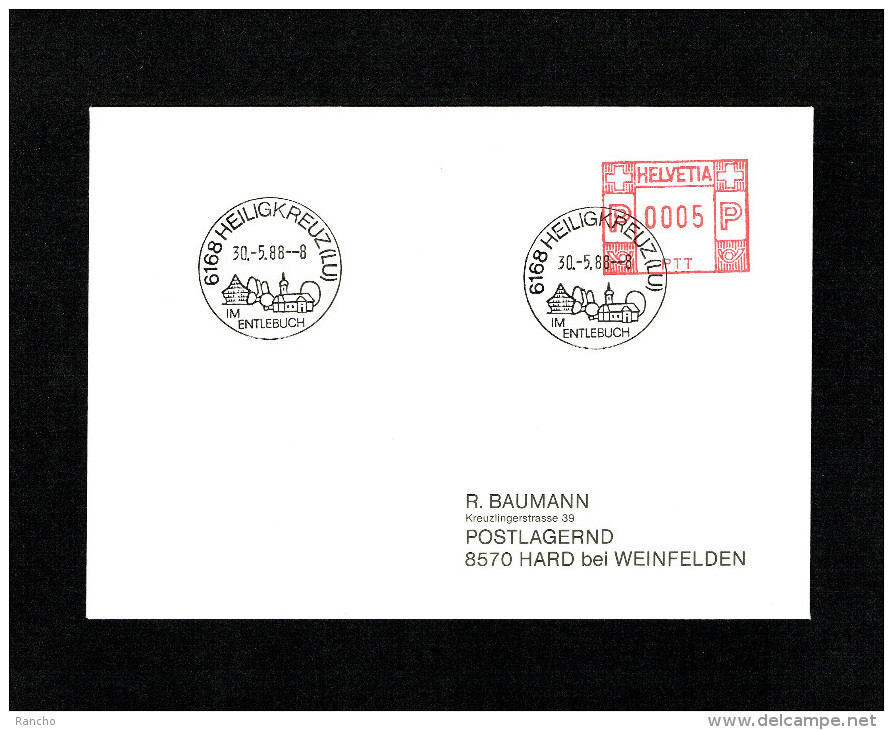 SUISSE FLAMME MECANIQUE Noir : 6168 HEILIGKREUZ (LU) . DU 30.5.1988. - Postage Meters