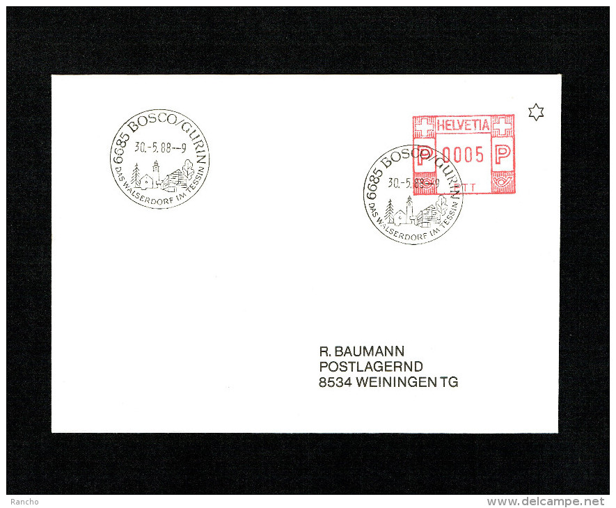 SUISSE FLAMME MECANIQUE Noir : 6685 BOSCO/GURIN. DU 30.5.1988. - Postage Meters