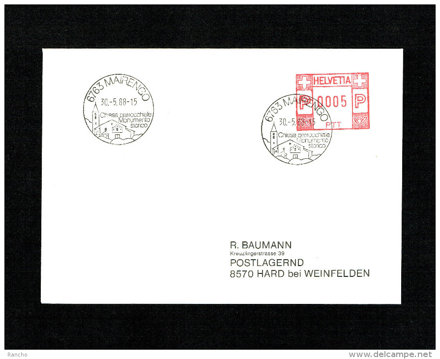 SUISSE FLAMME MECANIQUE Noir : 6763 MAIRENGO. DU 30.5.1988. - Postage Meters