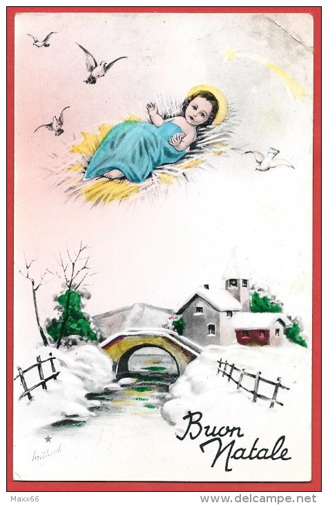 CARTOLINA VG ITALIA - BUON NATALE - Gesù Bambino - Villaggio Innevato - Ponte - 9 X 14 - ANNULLO FRANCOFONTE 1940 - Altri & Non Classificati