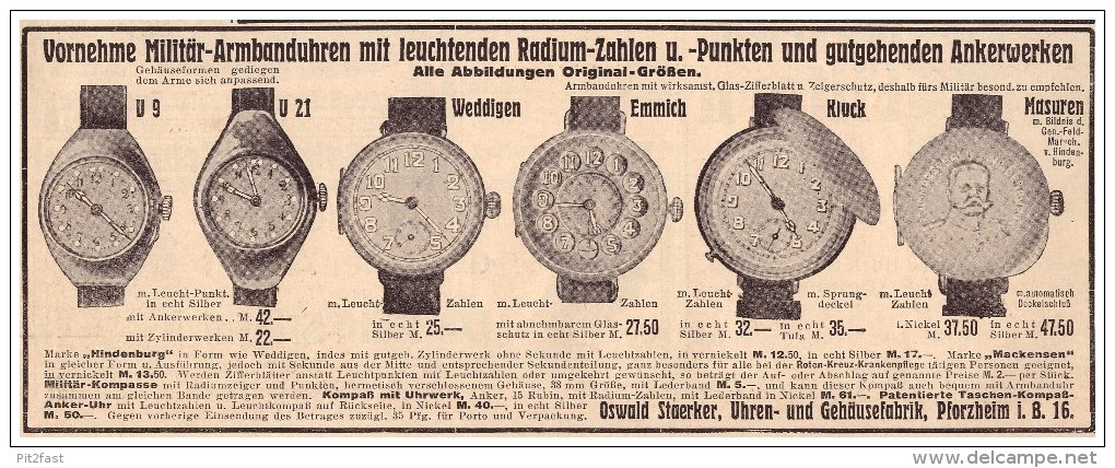 Original Werbung - 1916 - Oswald Staerker , Uhren , Pforzheim I.B. , Uhrmacher  !!! - Montres Gousset