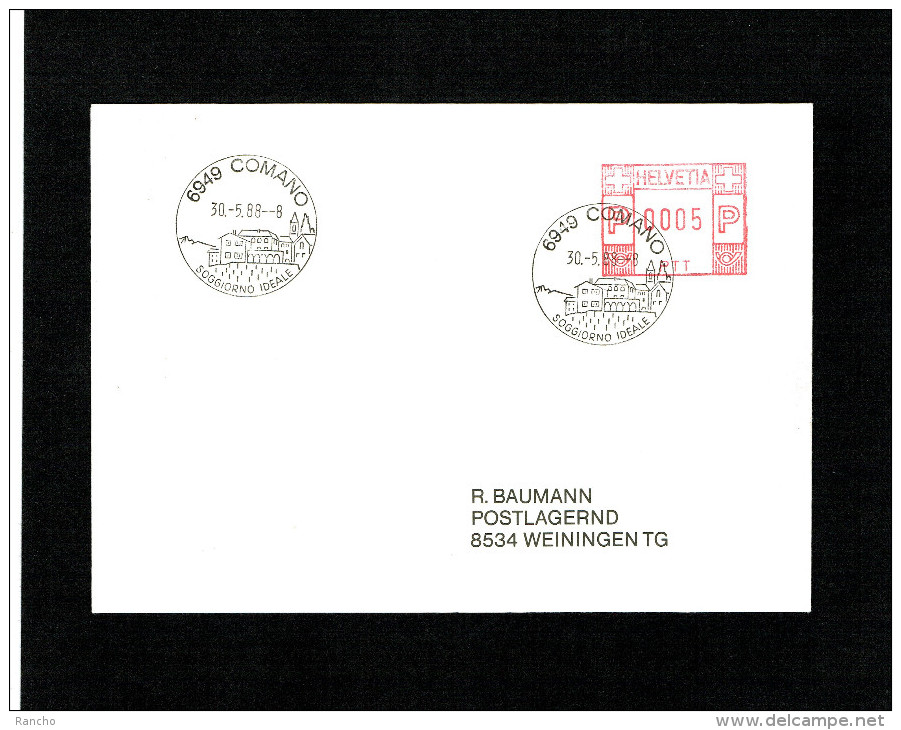 SUISSE FLAMME MECANIQUE Noir : 6949 COMANO . DU 30.5.1988. - Postage Meters