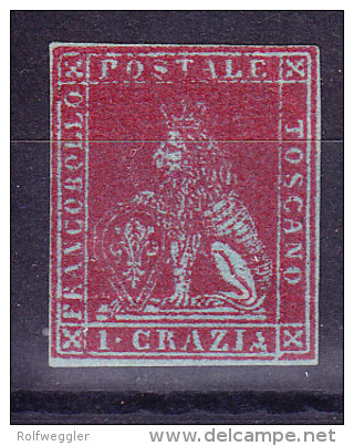 Toskana 1851 Mi.#4x (*) Ohne Gummi 1 Crazia Karminrot Signiert - Toscane