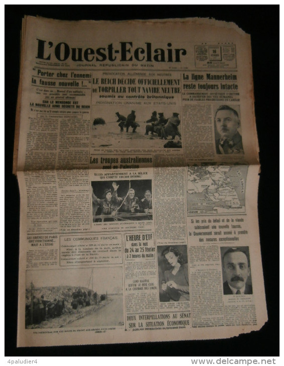 Guerre 39-45 WW2 BRETAGNE Journal L'OUEST-ECLAIR 15 Numéros Février Mars 1940 Drôle De Guerre Morbihan - Autres & Non Classés