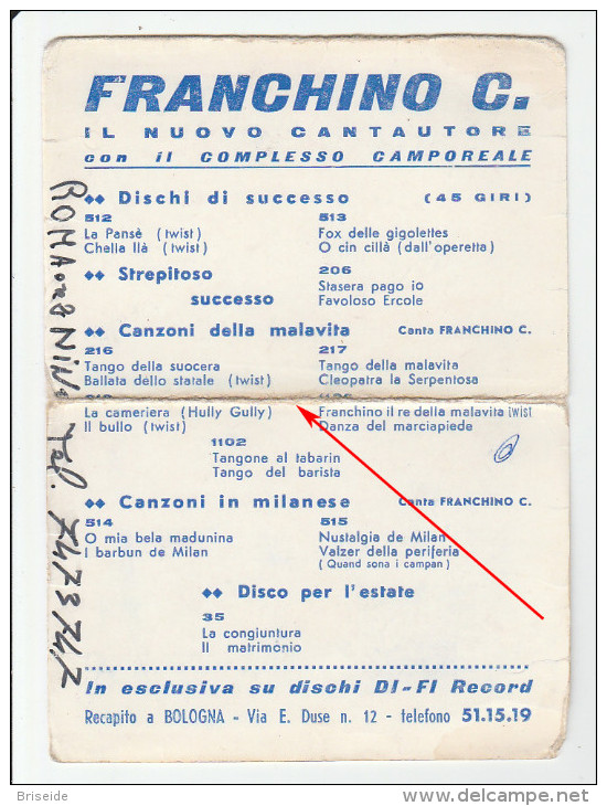CANTANTI SPETTACOLO MUSICA AUTOGRAFO 1966 FRANCHINO CAMPOREALE CANTANTE BATTERISTA  CARTONCINO FORMATO CARTOLINA 11X15 - Autogramme
