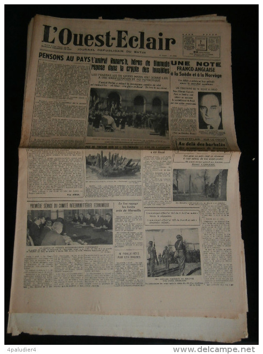 Guerre 39-45 WW2 BRETAGNE Journal L´OUEST-ECLAIR 15 Numéros  Mars Avril 1940 Drôle De Guerre Morbihan - Sonstige & Ohne Zuordnung