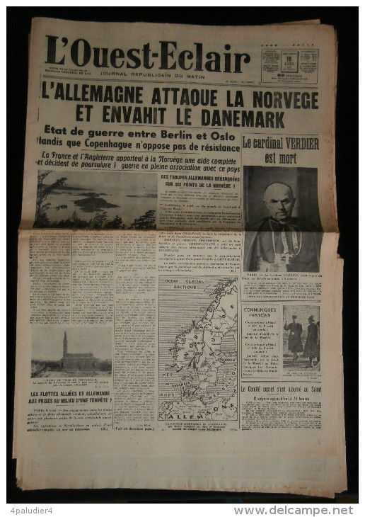 Guerre 39-45 WW2 BRETAGNE Journal L´OUEST-ECLAIR 15 Numéros  Mars Avril 1940 Drôle De Guerre Morbihan - Sonstige & Ohne Zuordnung