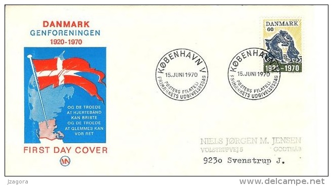 POLITICS HISTORY WW1 WORLD WAR I REUNION OF NORD SCHLESVIK WITH DENMARK DANMARK DÄNEMARK 1970 MI 497 FDC Slania Map - Guerre Mondiale (Première)