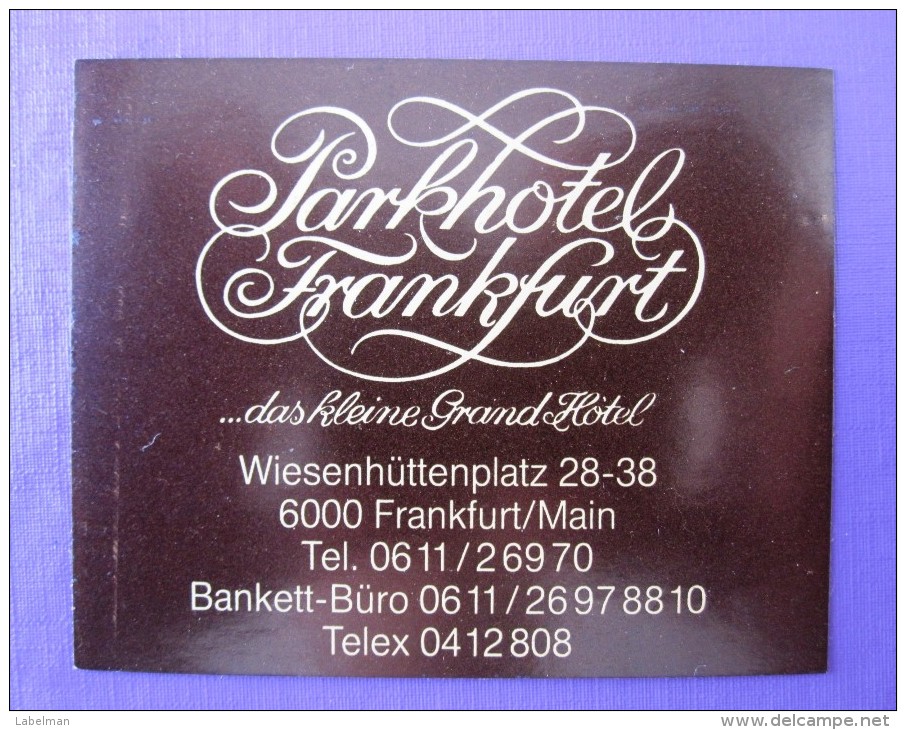 HOTEL PENSION PARK TOURISM FRANKFURT GERMANY DEUTSCHLAND TAG DECAL STICKER LUGGAGE LABEL ETIQUETTE AUFKLEBER BERLIN - Hotel Labels