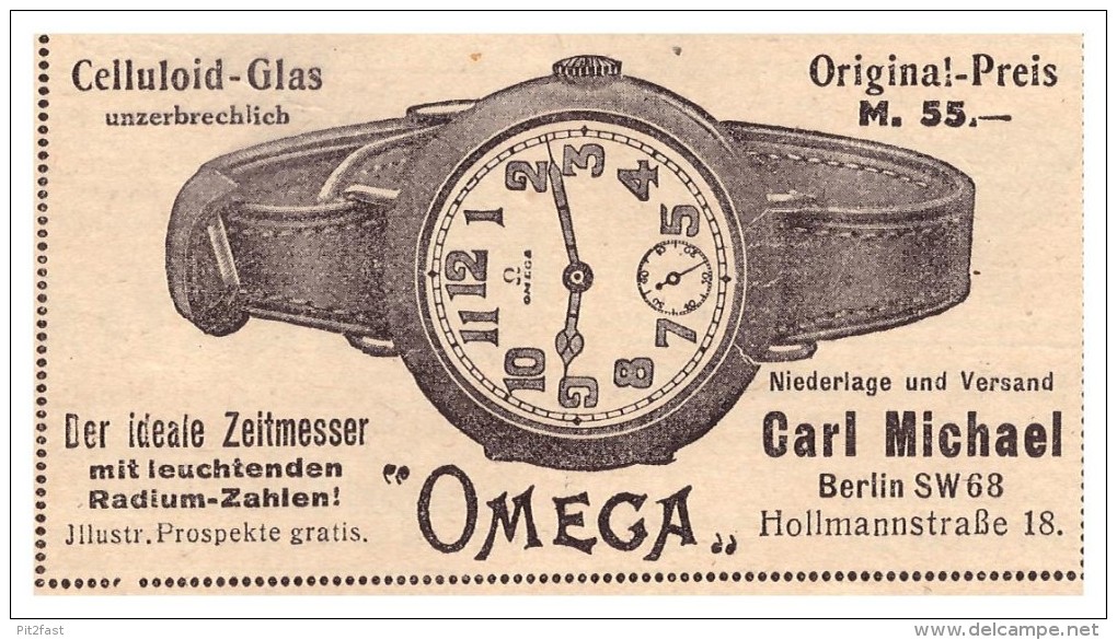 Original Werbung - 1916 - Omega Uhr , Carl Michael In Berlin , Uhr , Uhren , Uhrmacher !!! - Antike Uhren